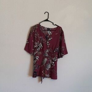 Torrid Red 3/4 Sleeve Tie Back Blouse Size 0